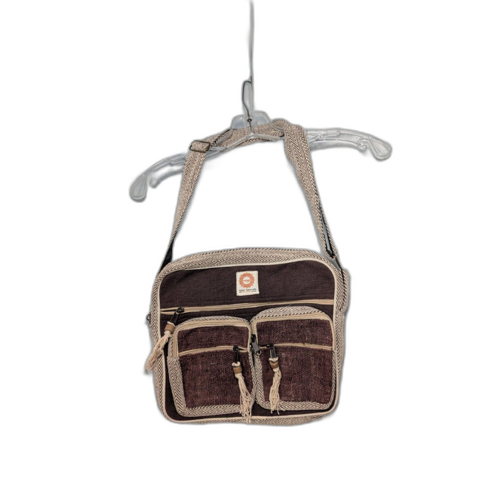 Boho Earthcore Himalayan Hemp Messenger Bag Multi Pocket Crossbody 7 pockets